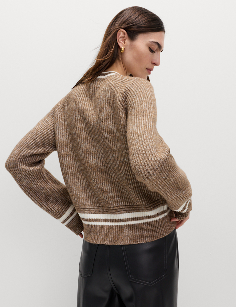 Cloud-Yarn Crew Neck Tipped Detail Cardigan