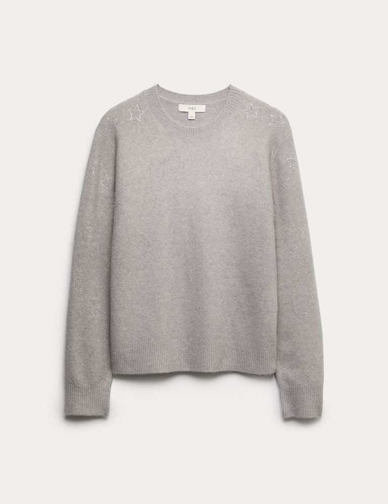 Gem Detail Crew Neck Jumper with Wool