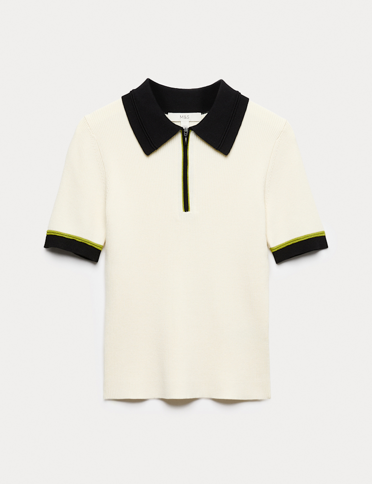 Collared Half Zip Fitted Knitted Top