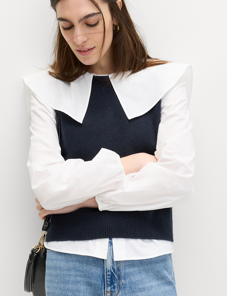 Crew Neck Knitted Vest with Cotton