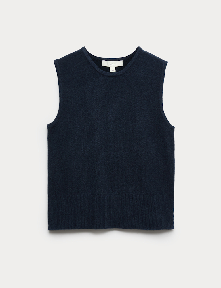 Crew Neck Knitted Vest with Cotton