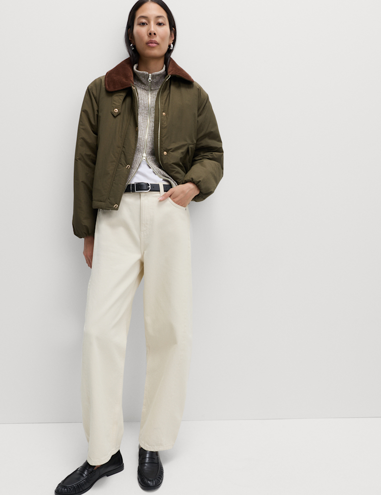 Ribbed High Neck Slim Fit Zip Up Sweatshirt