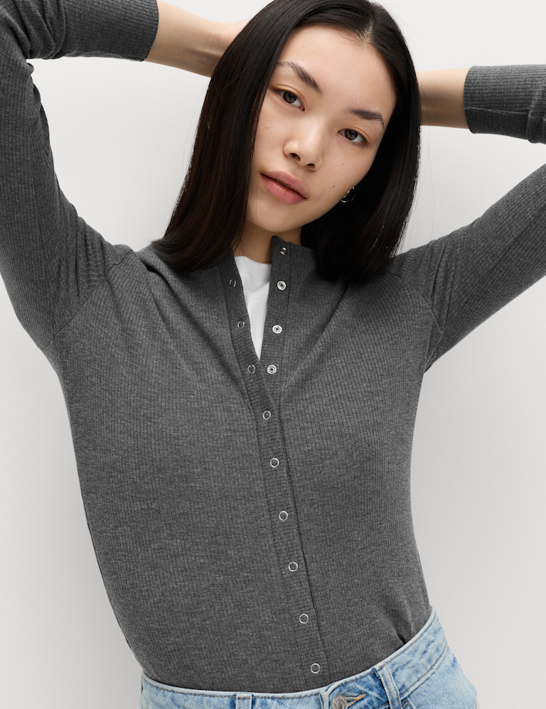 Cotton Rich Long Sleeve Popper Henley Top Cotton Rich Long Sleeve Popper Henley Top