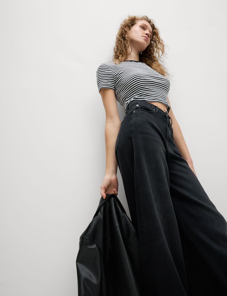 Pure Cotton Striped Crop T-Shirt