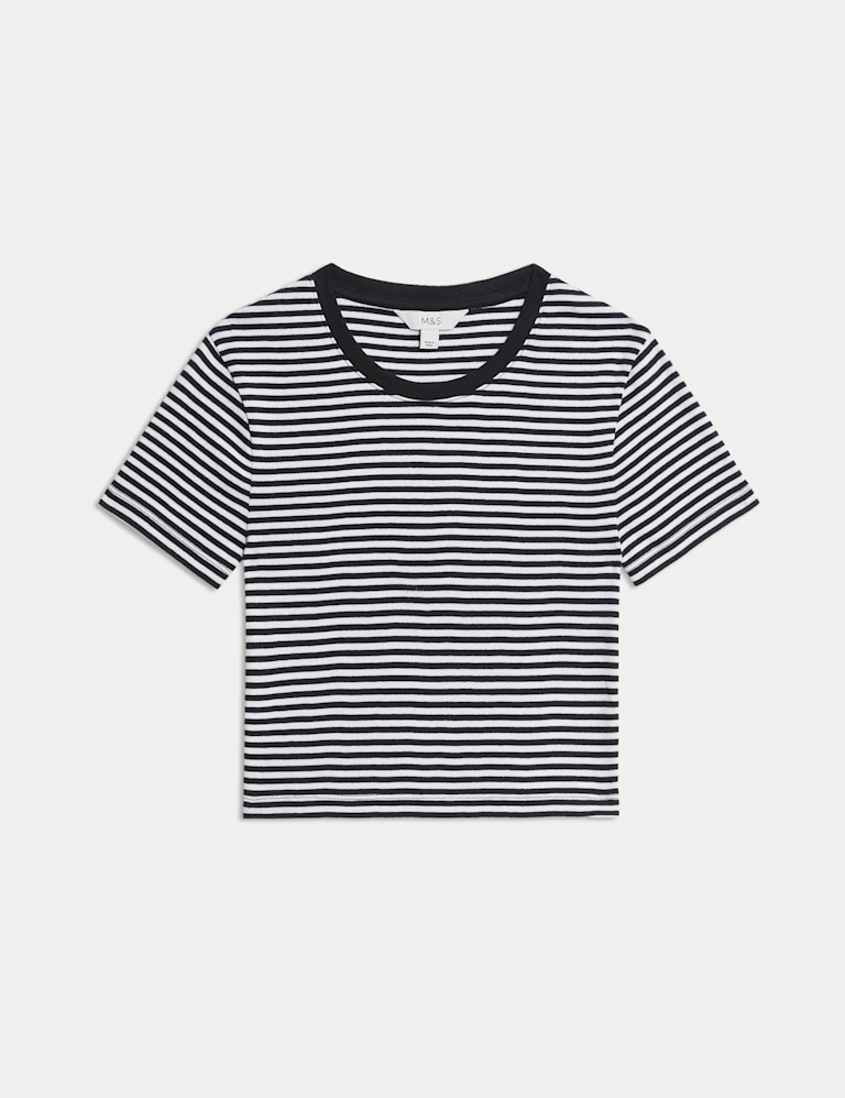 Pure Cotton Striped Crop T-Shirt
