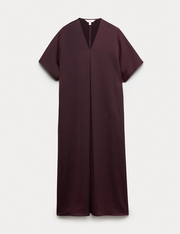 Satin V-Neck Midaxi Shift Dress