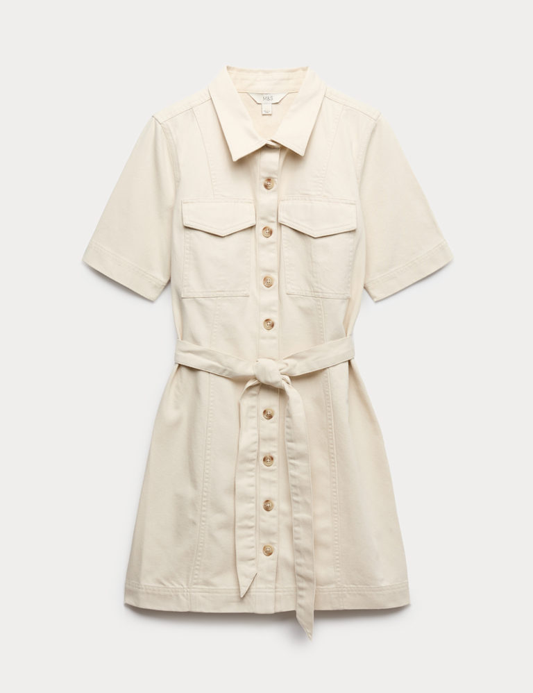 Denim Button Through Mini Utility Dress