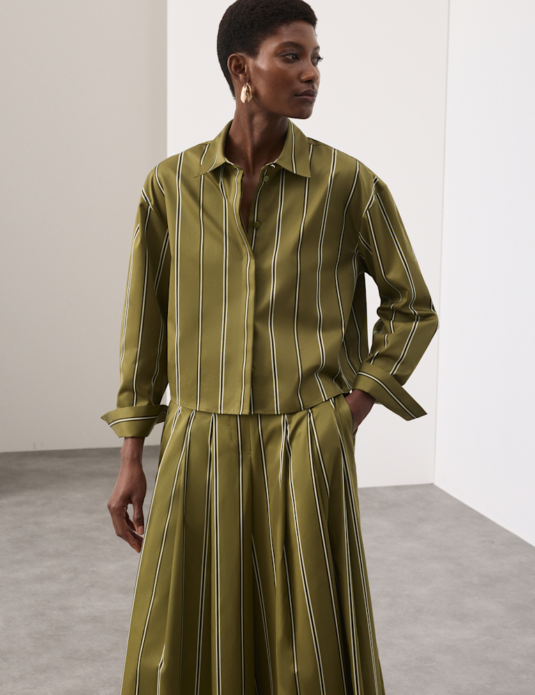 Pure Cotton Striped Cropped Shirt Pure Cotton Striped Cropped Shirt