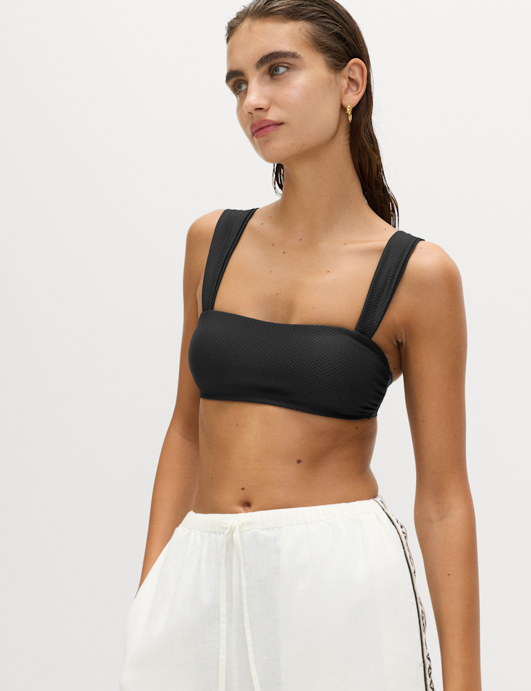 Textured Honeycomb Padded Square Neck Bikini Top