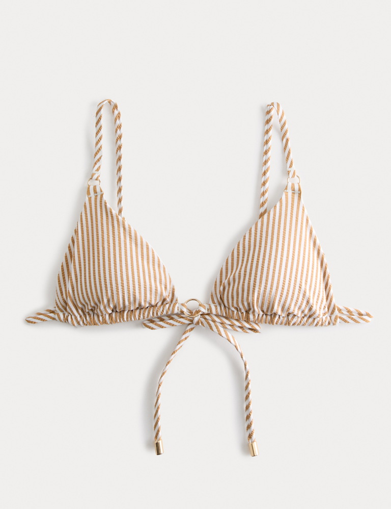 Striped Textured Triangle Padded Bikini Top