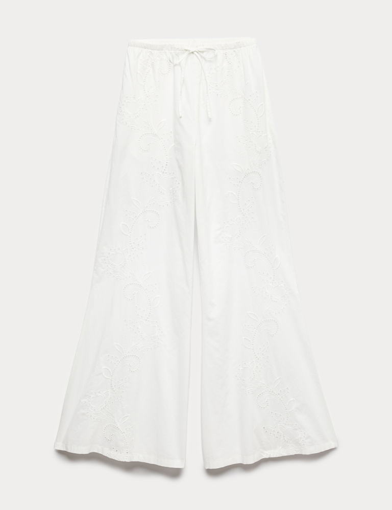 Pure Cotton Textured Broderie Beach Trousers