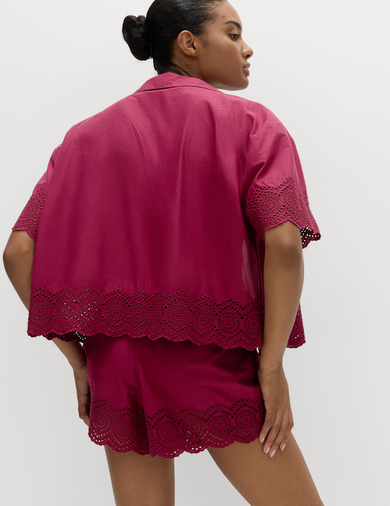 Pure Cotton Cutwork Detail Tie Front Beach Shirt