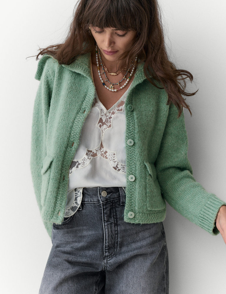 Sailor Collar Cardigan with Wool