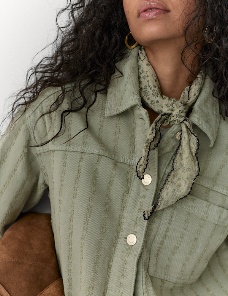 Pure Cotton Textured Denim Shacket