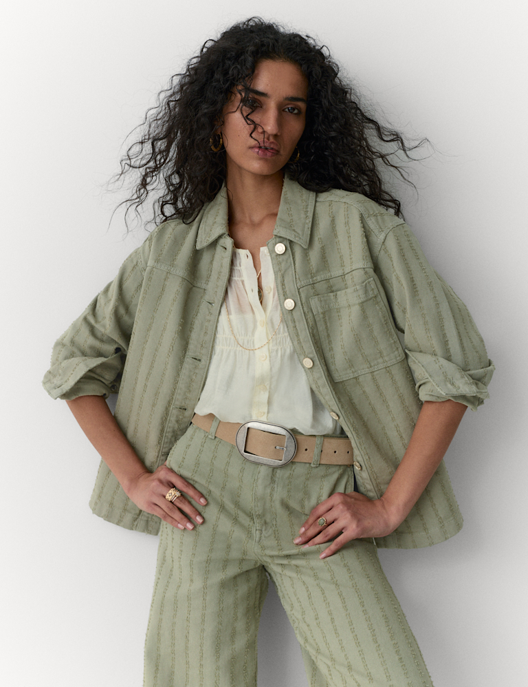 Pure Cotton Textured Denim Shacket