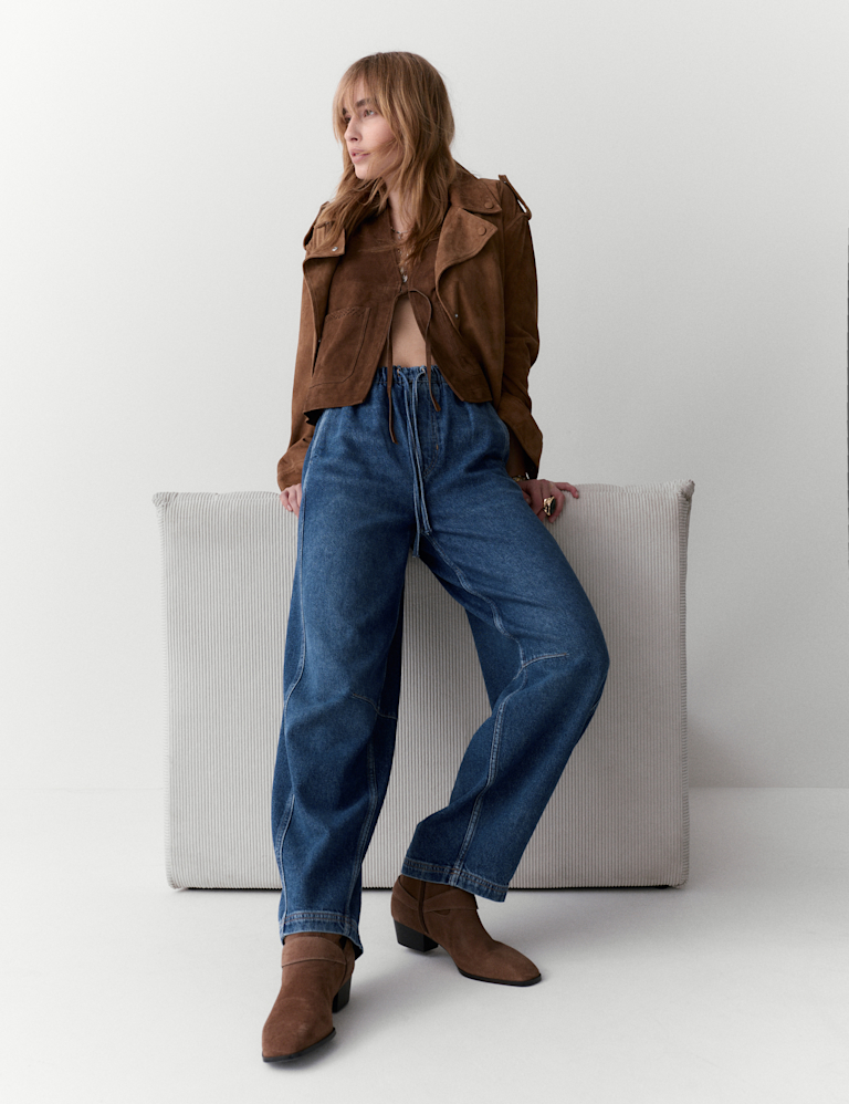 High Waisted Barrel Ankle Grazer Jeans