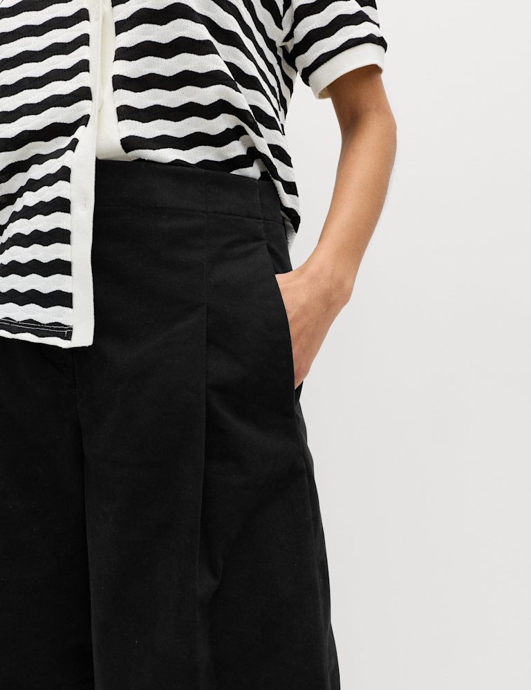 Cotton Rich High Waisted Pleat Front Bermuda Shorts