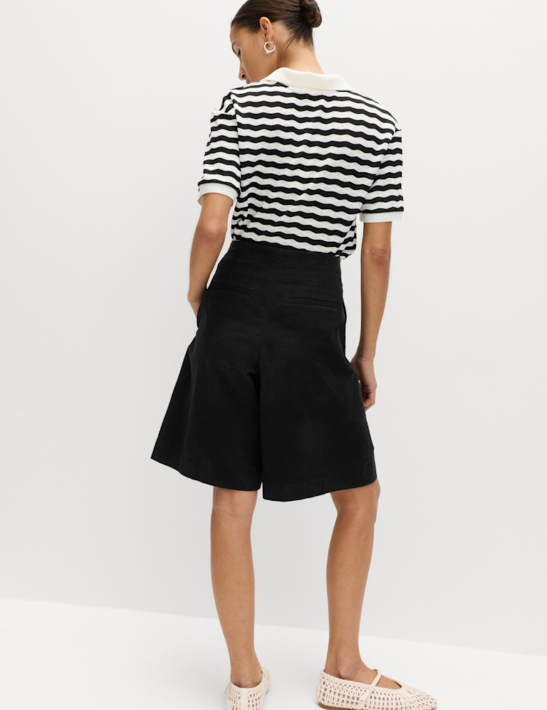 Cotton Rich High Waisted Pleat Front Bermuda Shorts