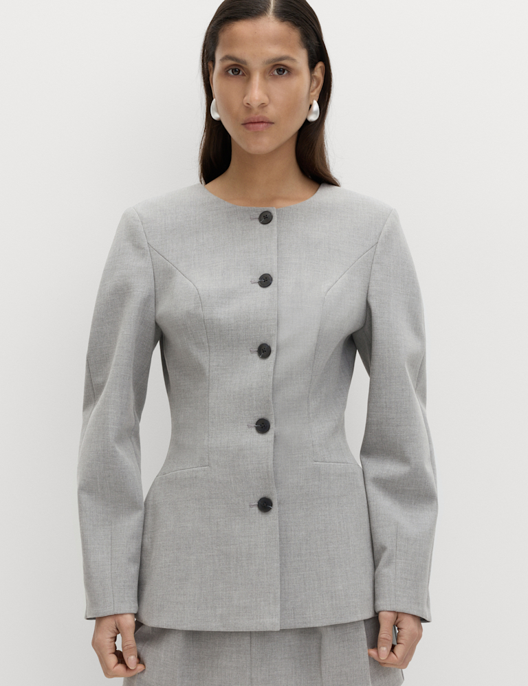 Tailored Hourglass Collarless Cinched Waist Jacket