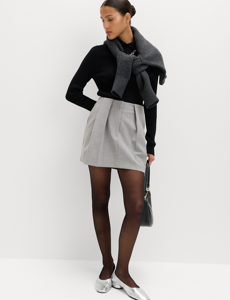 Melange Pleated Mini Skirt