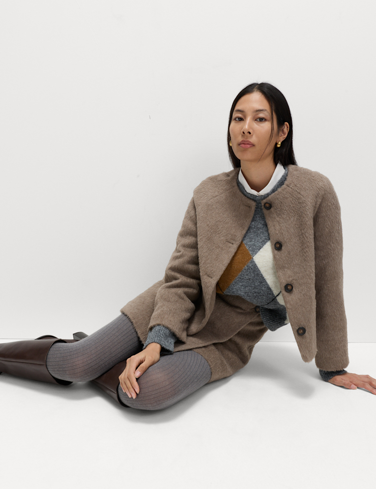 Brushed Collarless Jacket with Wool Brushed Collarless Jacket with Wool