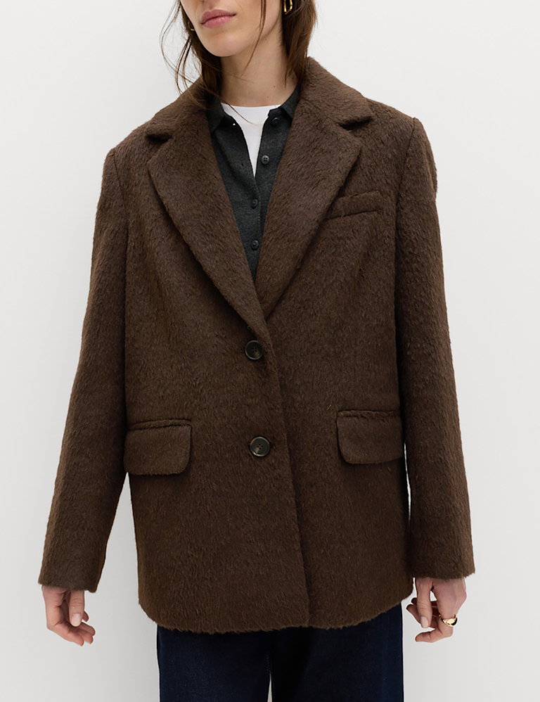Brushed Single Breasted Blazer with Wool