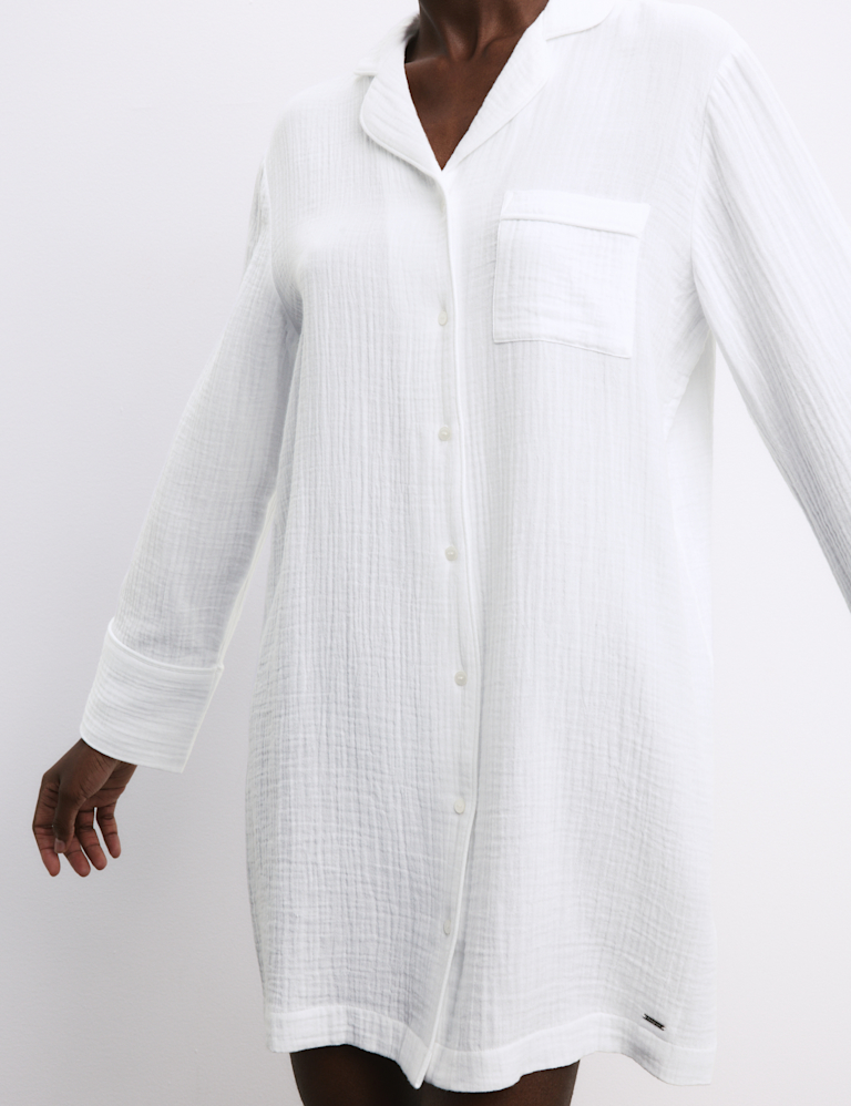 Pure Cotton Textured Muslin Nightshirt