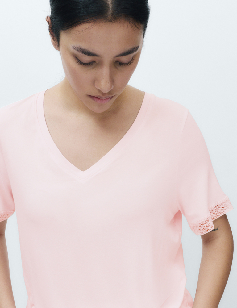 Lace Trim Cuffed Hem Pyjama Set