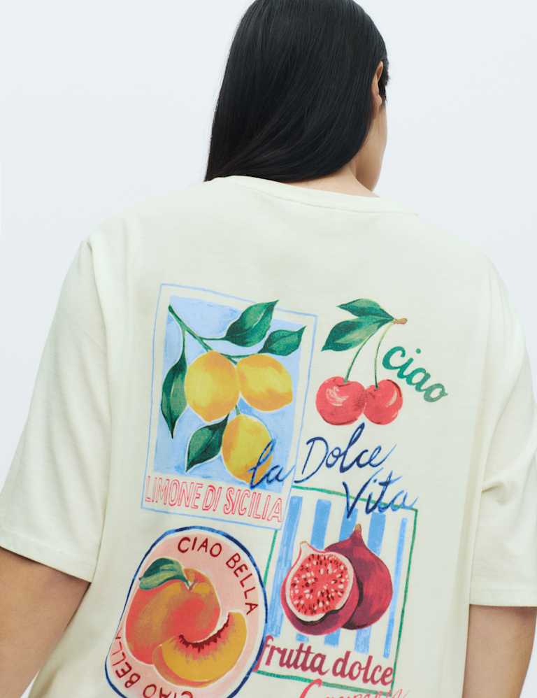 Cotton Modal Fruit Graphic Oversized T-Shirt