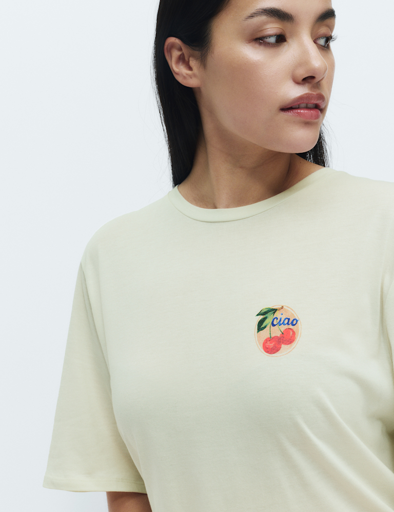 Cotton Modal Fruit Graphic Oversized T-Shirt