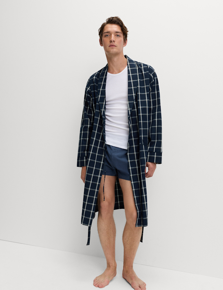 Pure Cotton Checked Dressing Gown