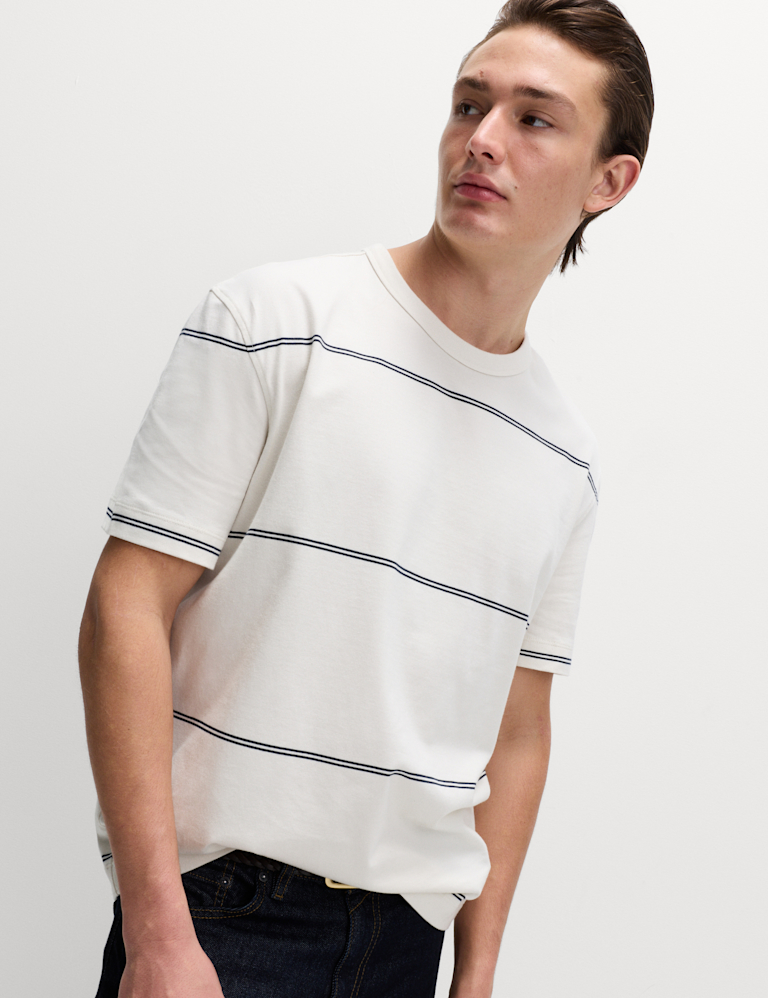Pure Cotton Striped Relaxed Crew Neck T-Shirt