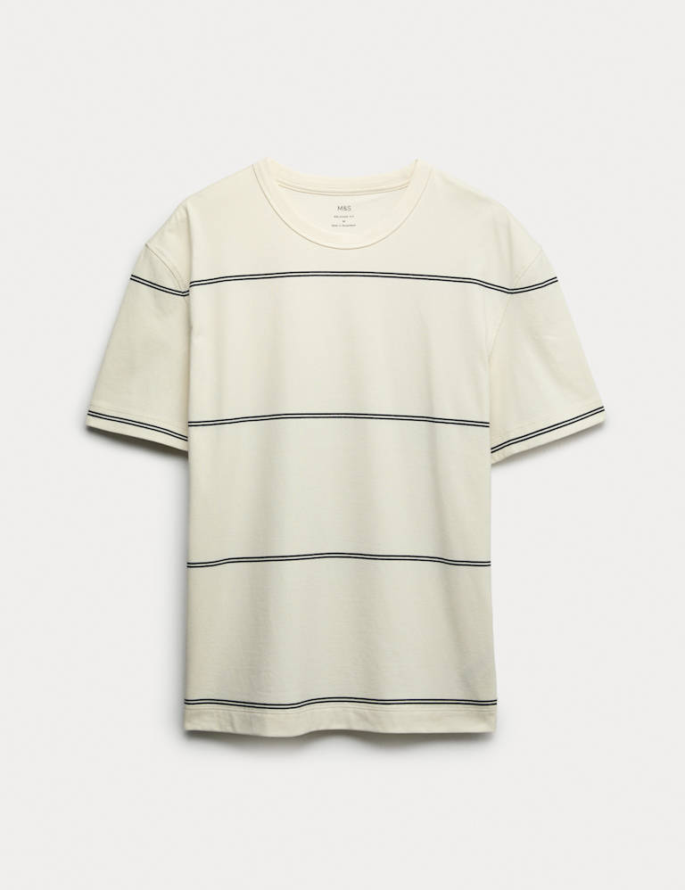 Pure Cotton Striped Relaxed Crew Neck T-Shirt