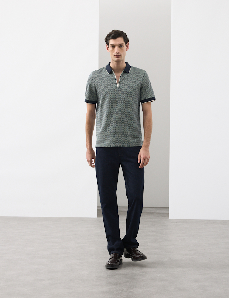 Pure Supima® CottonJacquard Zip Up Polo Shirt