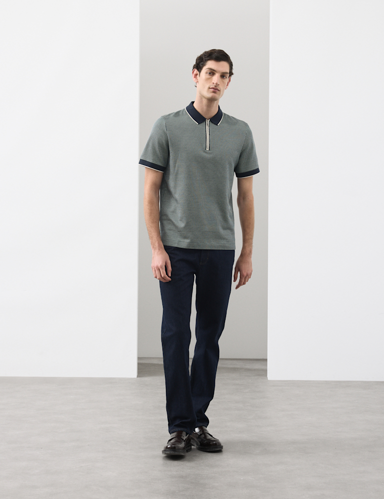 Pure Supima® CottonJacquard Zip Up Polo Shirt