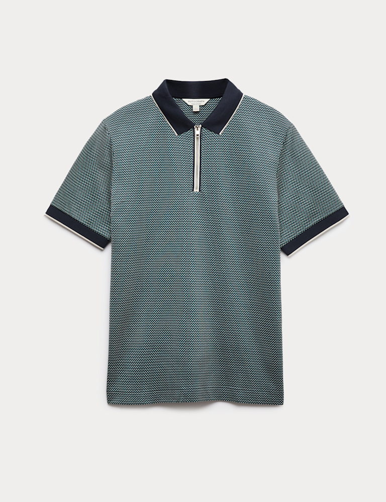 Pure Supima® CottonJacquard Zip Up Polo Shirt