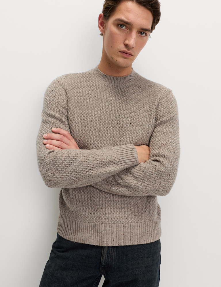 Lambswool Blend Textured Crew Neck Jumper