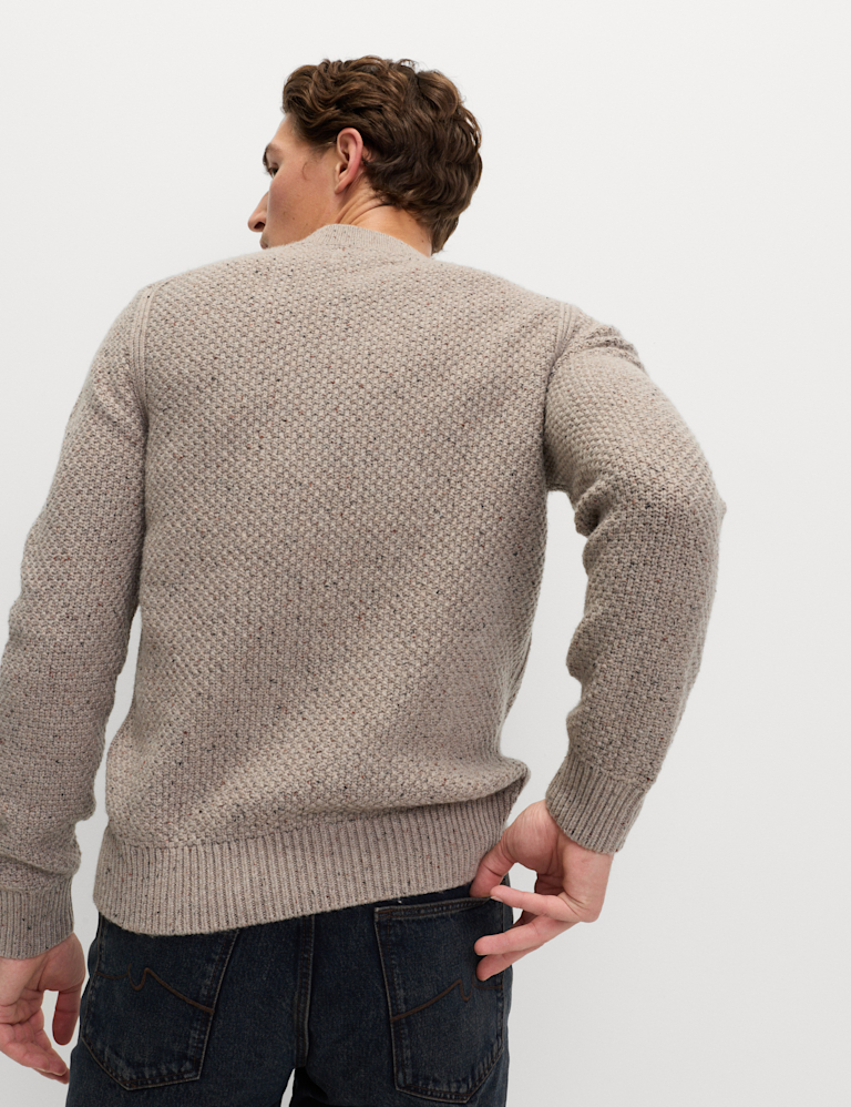 Lambswool Blend Textured Crew Neck Jumper