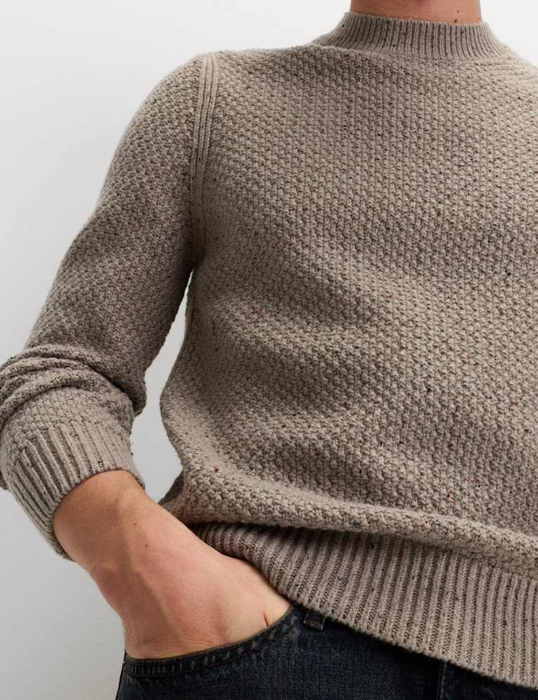 Lambswool Blend Textured Crew Neck Jumper