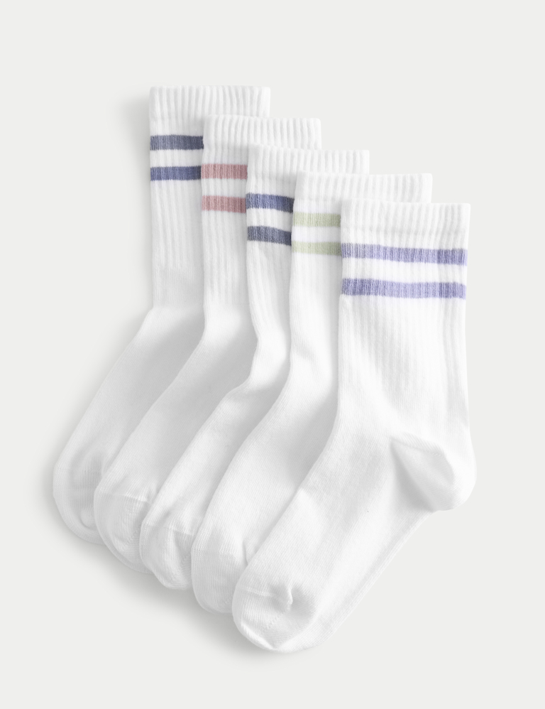 5 Pack Cotton Rich Rib Stripe Sports Socks 5 Pack Cotton Rich Rib Stripe Sports Socks