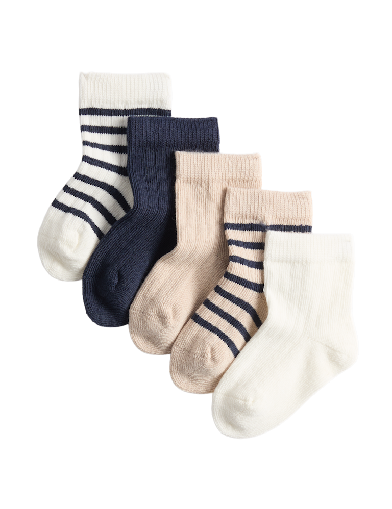 5 Pack Cotton Rich Striped Baby Socks (0-24 Months)
