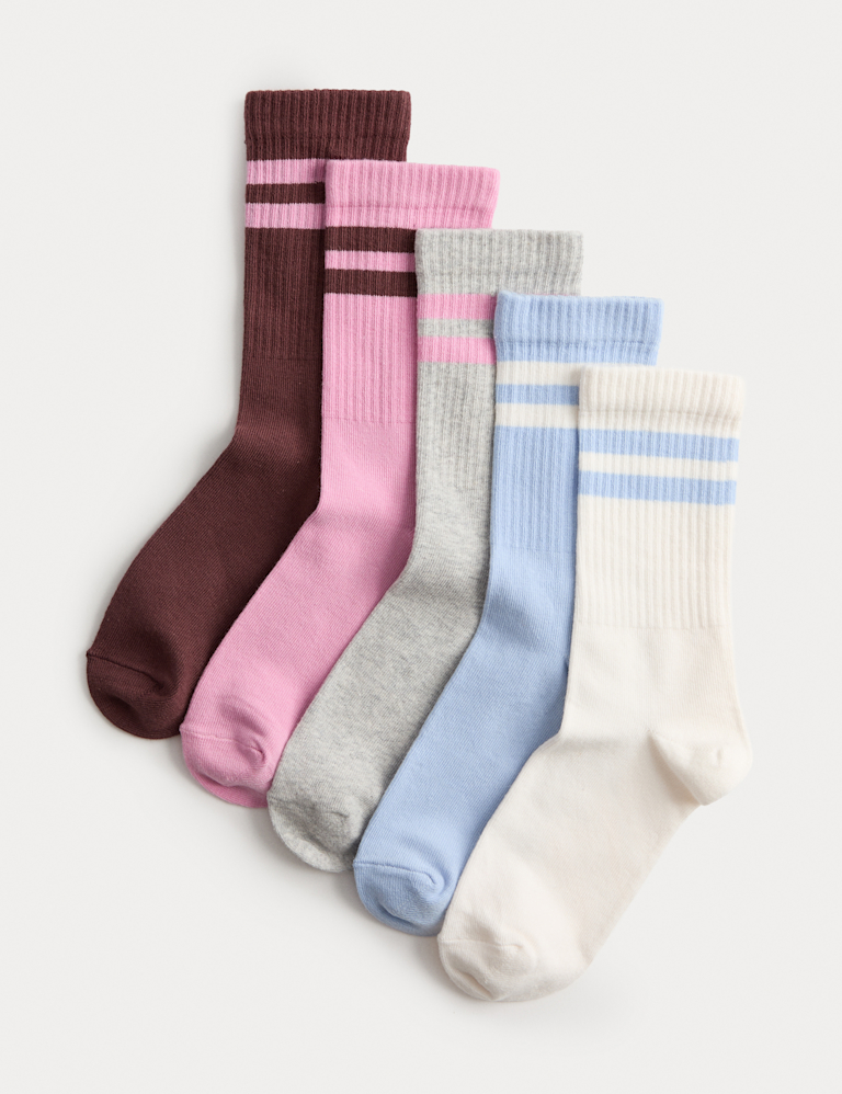 5 Pack Cotton Rich Ribbed Striped Socks (6 Small – 7 Large)