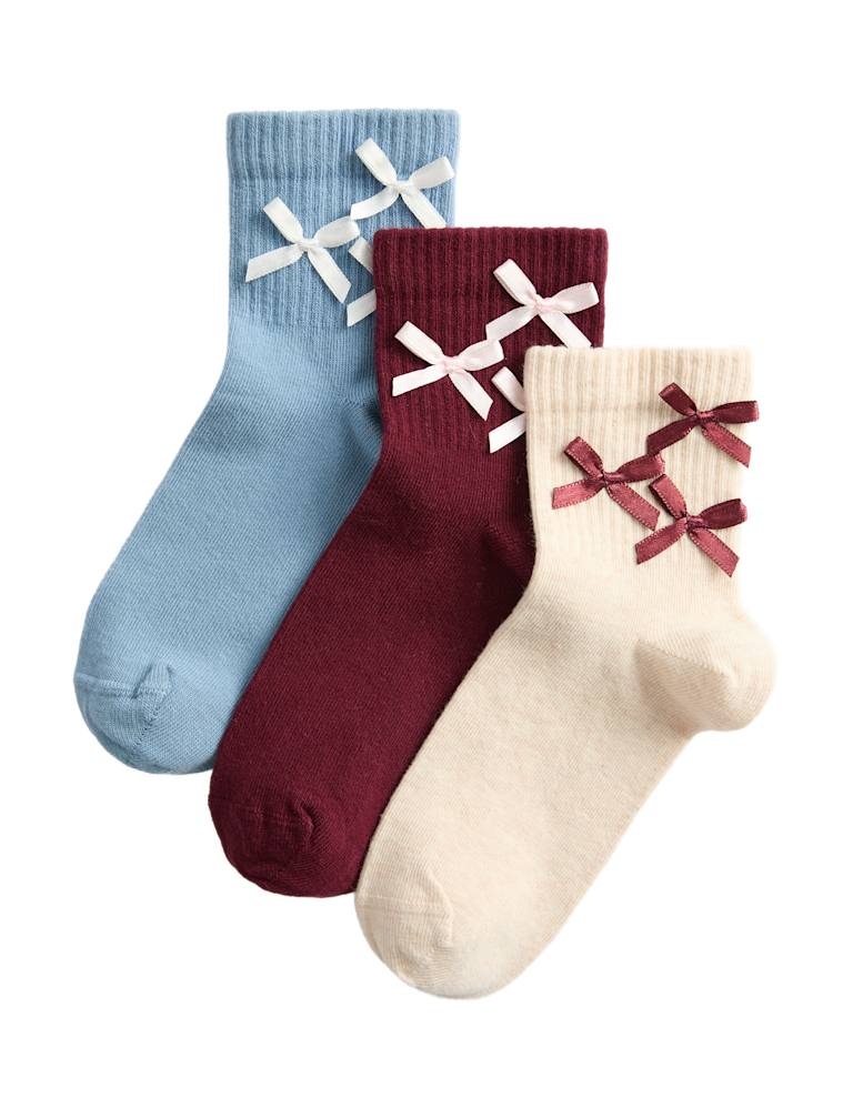3 Pack Cotton Rich 3D Bows Socks (6 Small – 7 Large)
