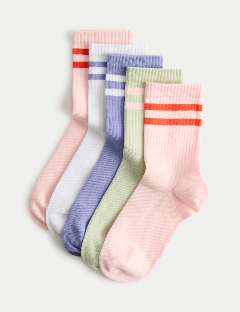 5 Pack Ankle Stripe Cotton Rich Socks (6 Small – 7 Large)