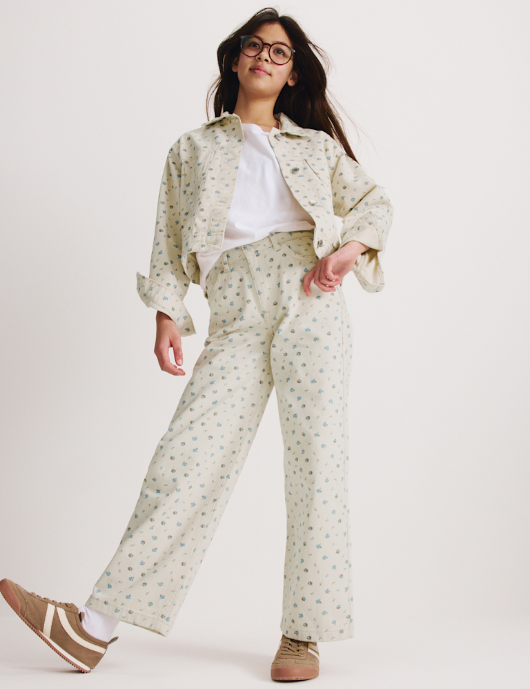 Denim Ditsy Print Wide Leg Jeans (6-16 Yrs)