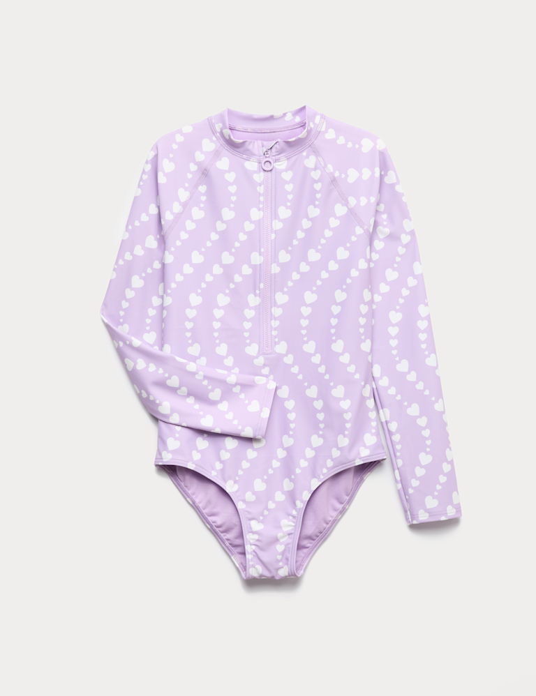 Heart Print Long Sleeve Swimsuit (6-16 Yrs) Heart Print Long Sleeve Swimsuit (6-16 Yrs)