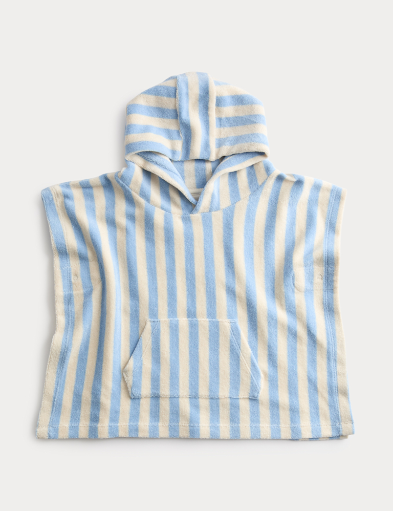 Pure Cotton Towelling Striped Poncho (0-3 Yrs)