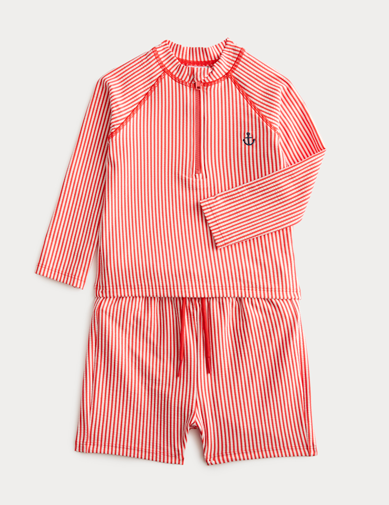 2 Piece Striped Seersucker Long Sleeve Swim Set (0-3 Yrs)