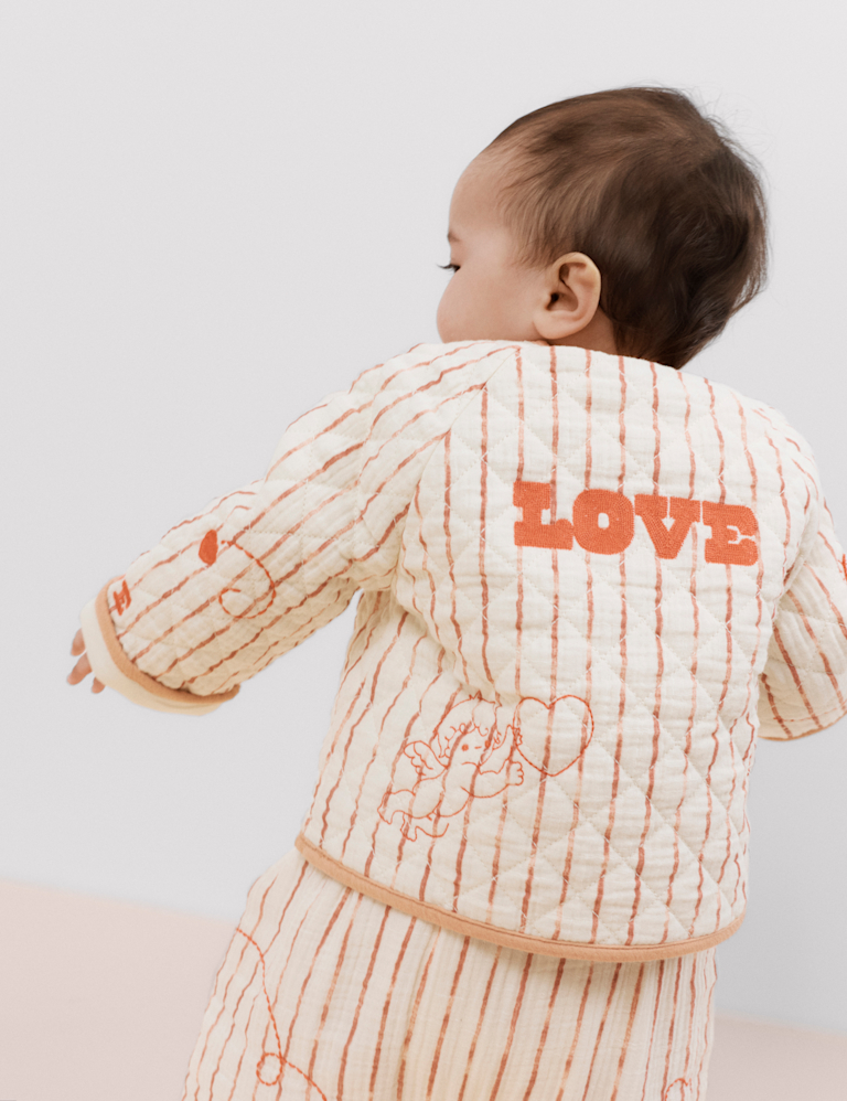 Pure Cotton Striped Quilted Jacket (0-3 Yrs)