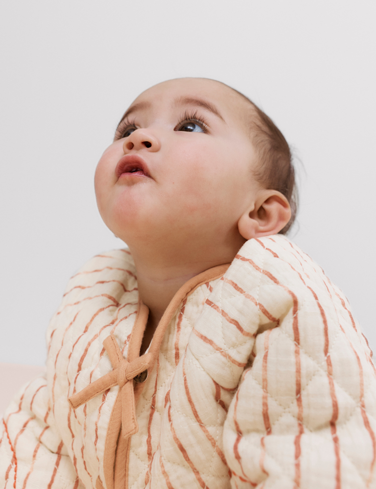 Pure Cotton Striped Quilted Jacket (0-3 Yrs)